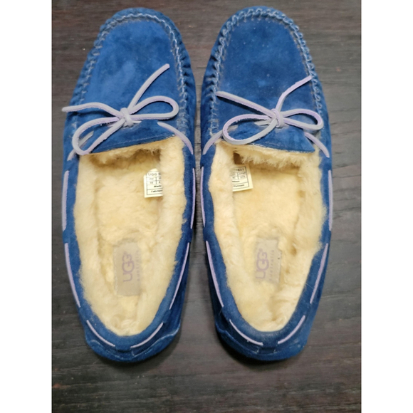 UGG Women 10 EU 40 Peacock Blue Dakota Moccasins Slippers Sherling Lined - Picture 2 of 12